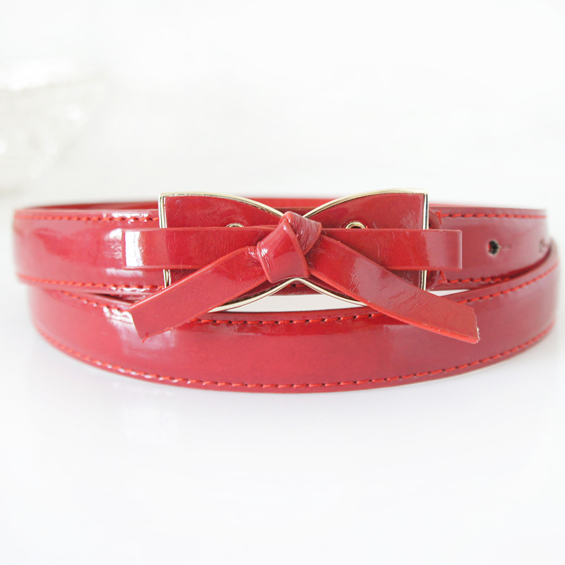 Yrxj sweet bow buckle genuine leather thin belt japanned leather Women decoration thin belt t105