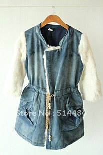 Yuki's Closet Free shipping Big wind contrast color really rabbit hair big turndown sleeve water cowboy collect waist coat