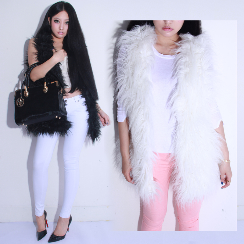 Yuki's Closet Free Shipping Retail  honey all-match long design fur vest outerwear black and white