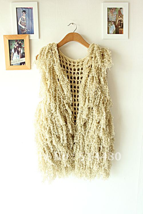 Yuki's Closet Wholesale And Retai Free shipping hot sell pull style elegant artificial wool tassel hook medium-long vest