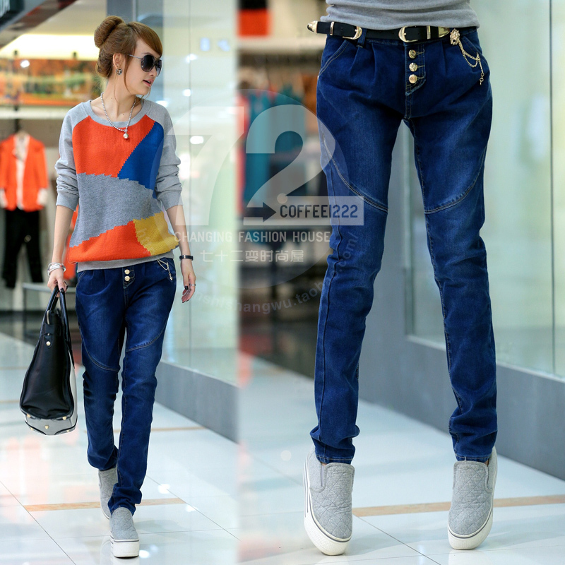 Yx0371 2012 autumn new arrival belt breasted skinny pants jeans female