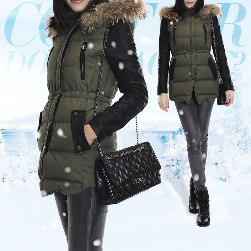 Z.a winter new arrival Army Green wadded jacket medium-long slim thickening thermal cotton-padded jacket women's cotton-padded