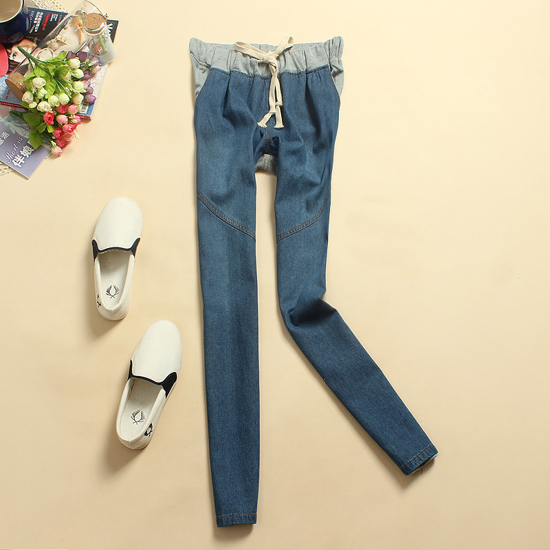 Z012-890 female 2012 autumn shinhan casual elastic waist loose mid waist straight jeans