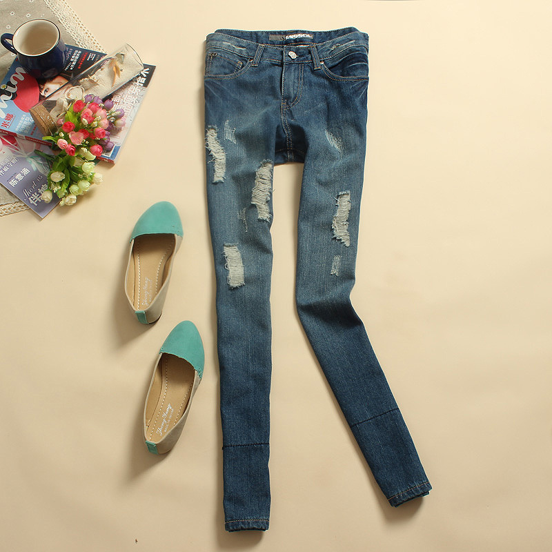 Z024-919 female 2012 autumn and winter shinhan hole roll-up hem jeans skinny pants pencil pants