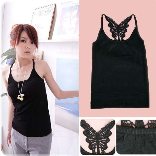 Z076 sexy spaghetti strap back butterfly crotch basic shirt