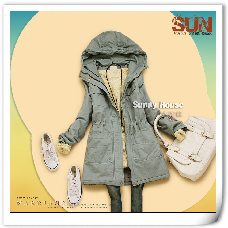 Z3-0 autumn and winter women with a hood multi-pocket design long wadded jacket cotton-padded jacket outerwear 1081