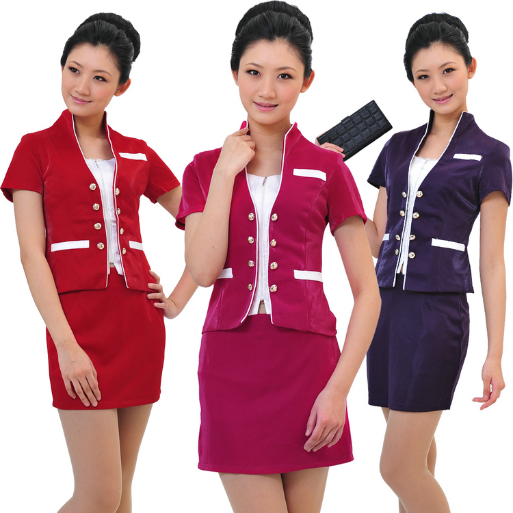 Z6 work wear summer female kt V-neck stewardess uniforms professional set front desk uniform