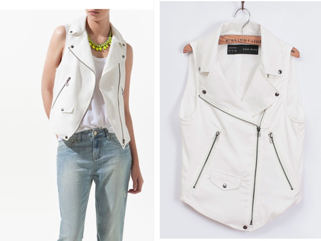 Zar spring fashion handsome motorcycle zipper decoration white vest