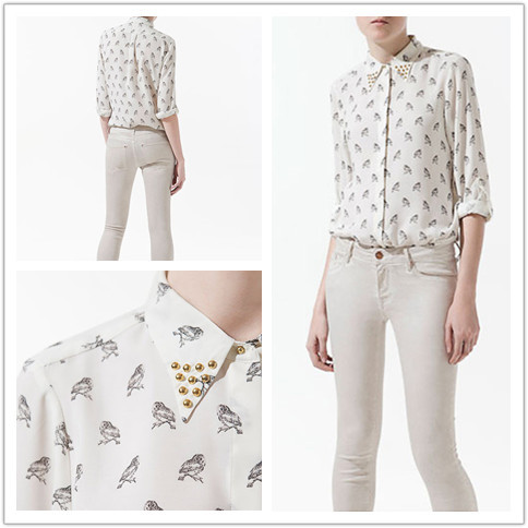 Zar* Style Fashion Metal Quality Rivet Print Shirt / Freeshipping ~