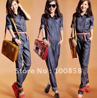 zb07032 high quality Cotton100% Long Sleeve Denim Lady Jumpsuits