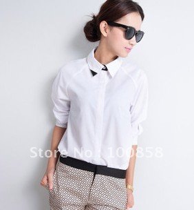 zc08062 Latest Design Long Sleeve Women Fashion White Cotton Blouses