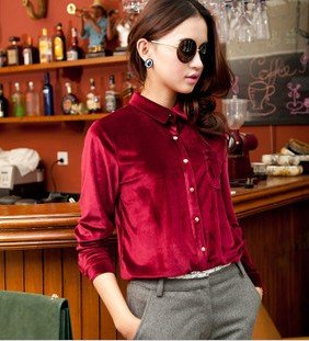 zc09101 New Models Long Sleeve Women Vintage Plain Fashion Velvet Blouse