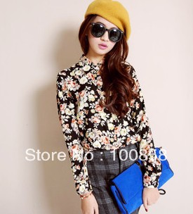 zc10056 New Arrival Floral Print Long Sleeve Women Fashion Chiffon Blouses