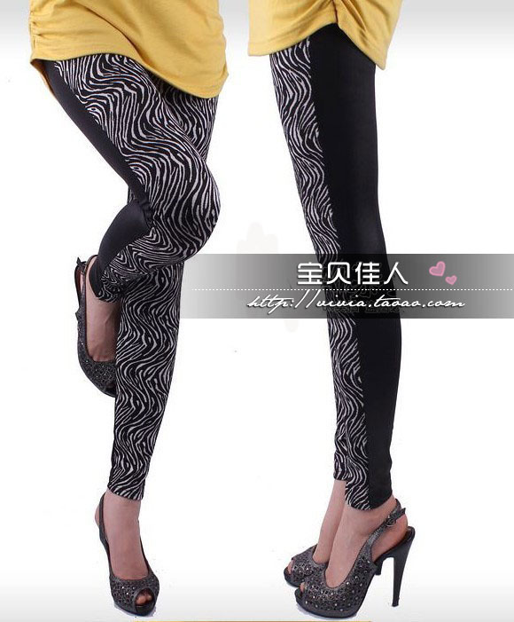 Zebra print patchwork leather pants legging ankle length trousers skinny pants female spring and autumn