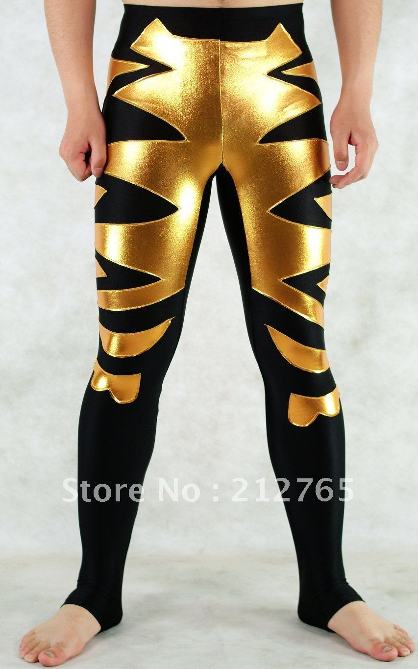 Zentai Shaper Black Gold Gel Color Block Decoration Tight Trousers All-inclusive Tights M116