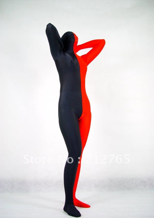 Zentai Suits Black Red Color Block Decoration Fullbody Tights