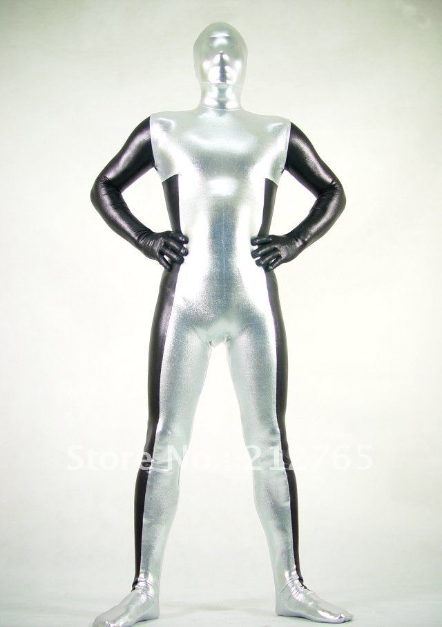 Zentai Suits Black Silver Colorful Color Block Decoration Glue All-inclusive Tights PS019