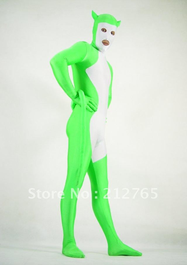 Zentai Suits Green And White Belt Color Block Decoration All-inclusive Tights PS037