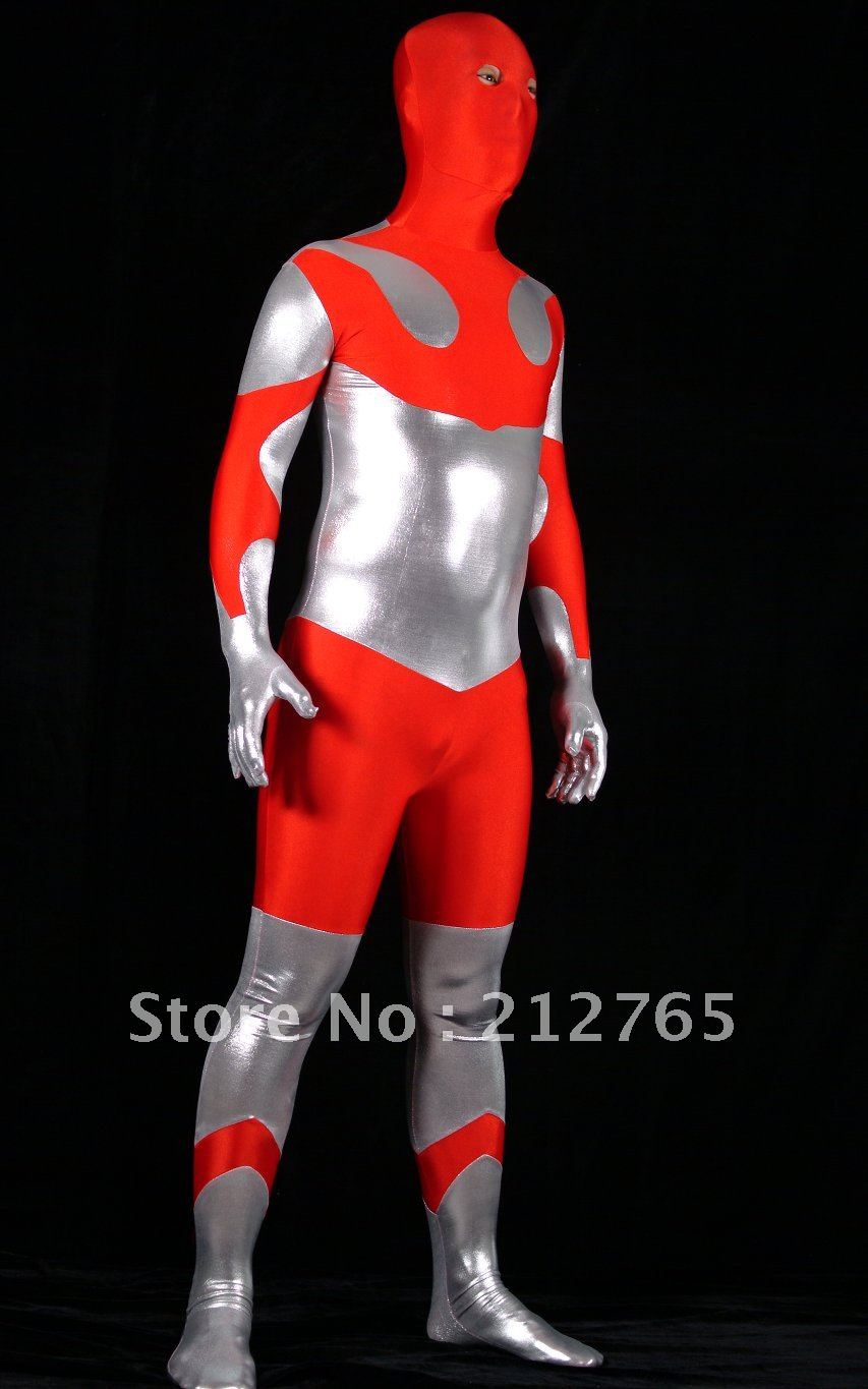 Zentai Suits Red Silver Glue Color Block Decoration All-inclusive Tights PS083