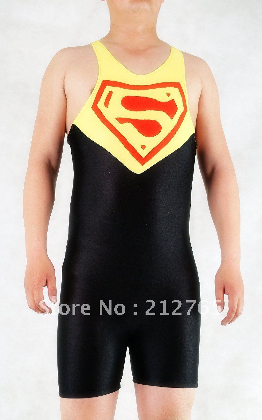 Zentai Suits Shaper Black Yellow Color Block Aecoration Super Man Leotard M121