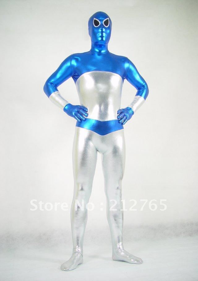 Zentai Suits Shaper Blue And Silver Colorful Glue All-inclusive Tights PS008