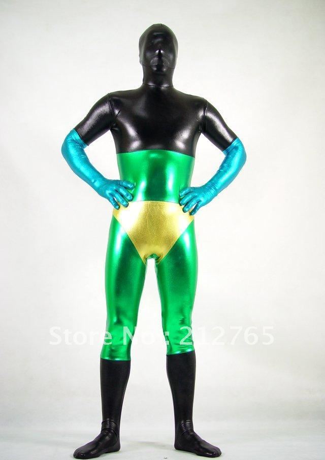 Zentai Suits Shaper Dark Green Gold Blue Colorful Block Decoration Glue All-inclusive Tights PS040