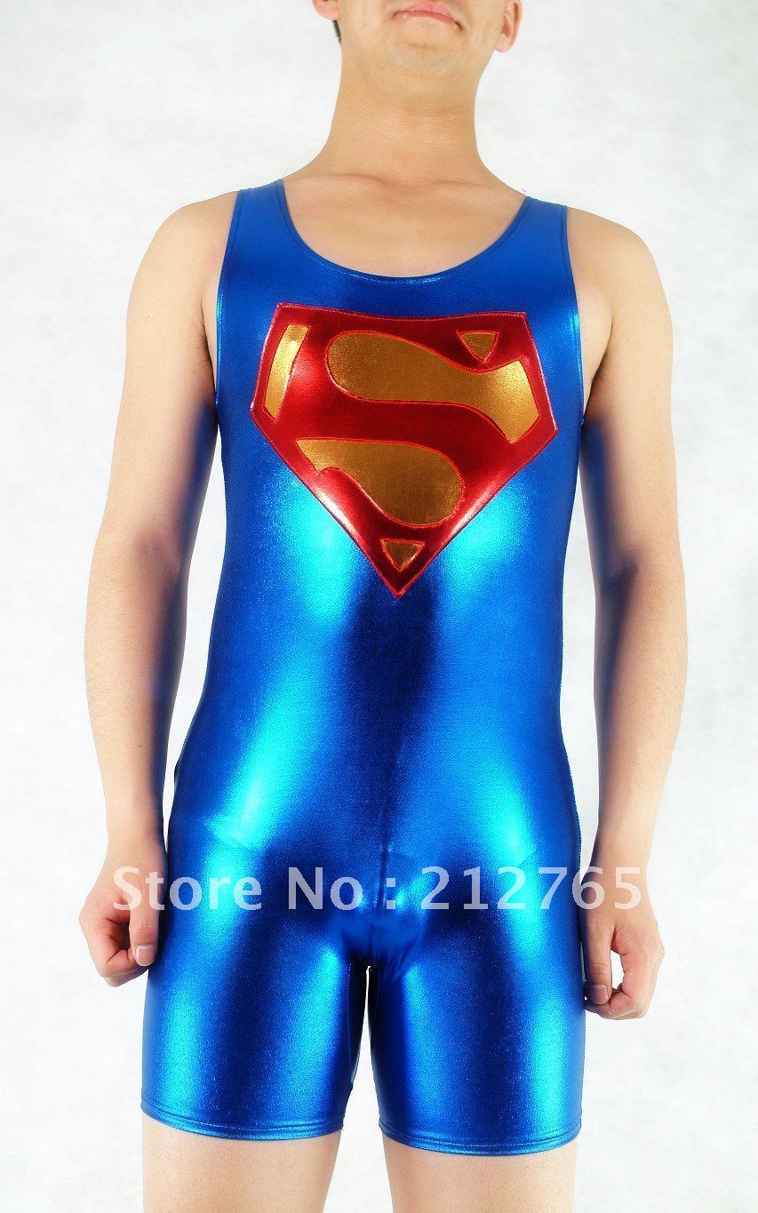 Zentai Suits Shaper Red Blue Glue Block Decoration Super Man Leotard Straitest M115