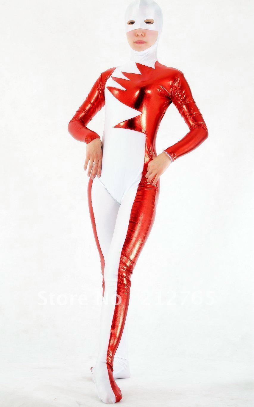 Zentai Suits Shaper Red Glue White Color Block Decoration All-inclusive Tights PS061