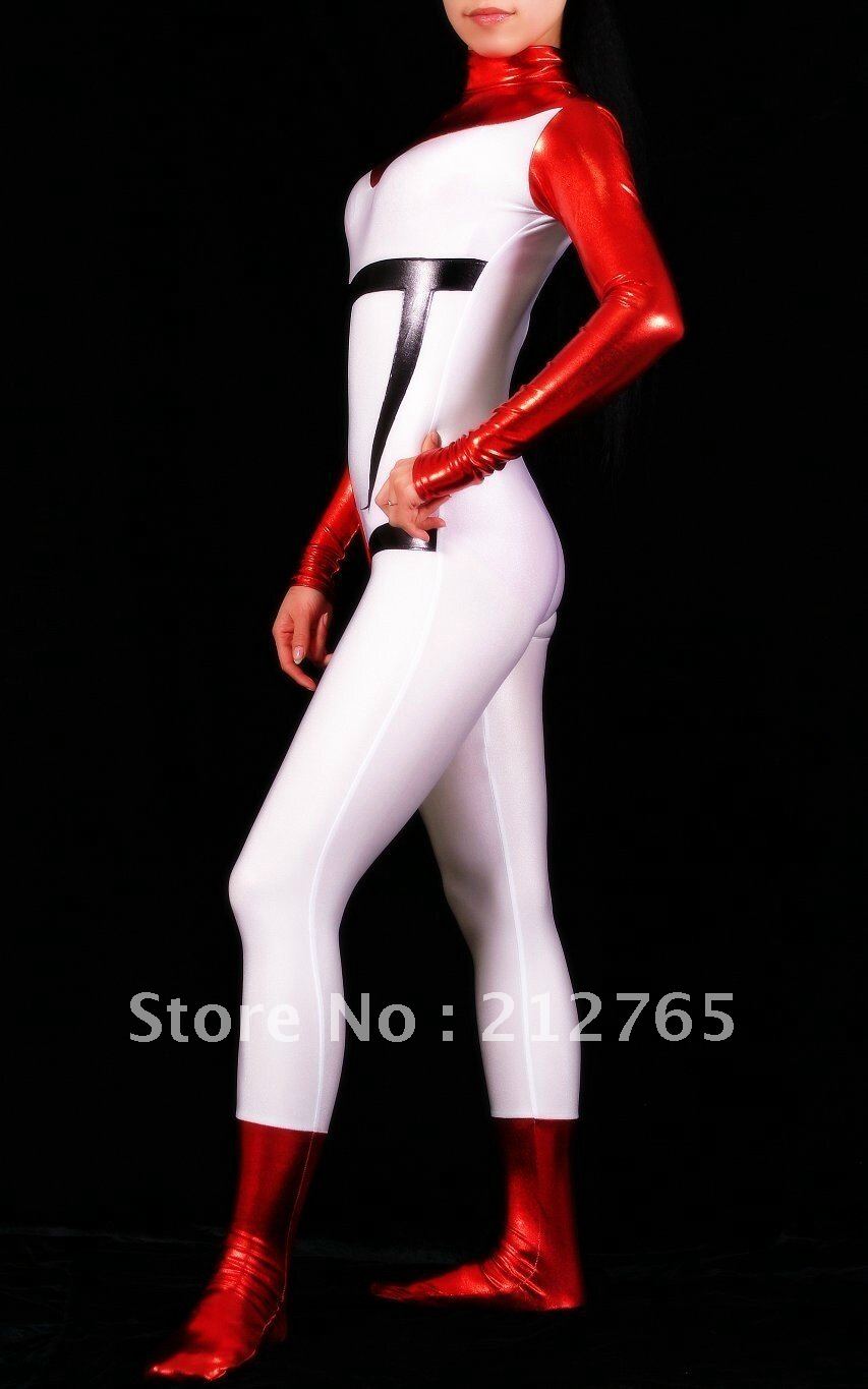 Zentai Suits Shaper White Red Colorful Decoration Glue Straitest PS056