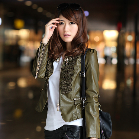 Zipper 2012 new arrival autumn PU clothes female plus size short design female leather clothing