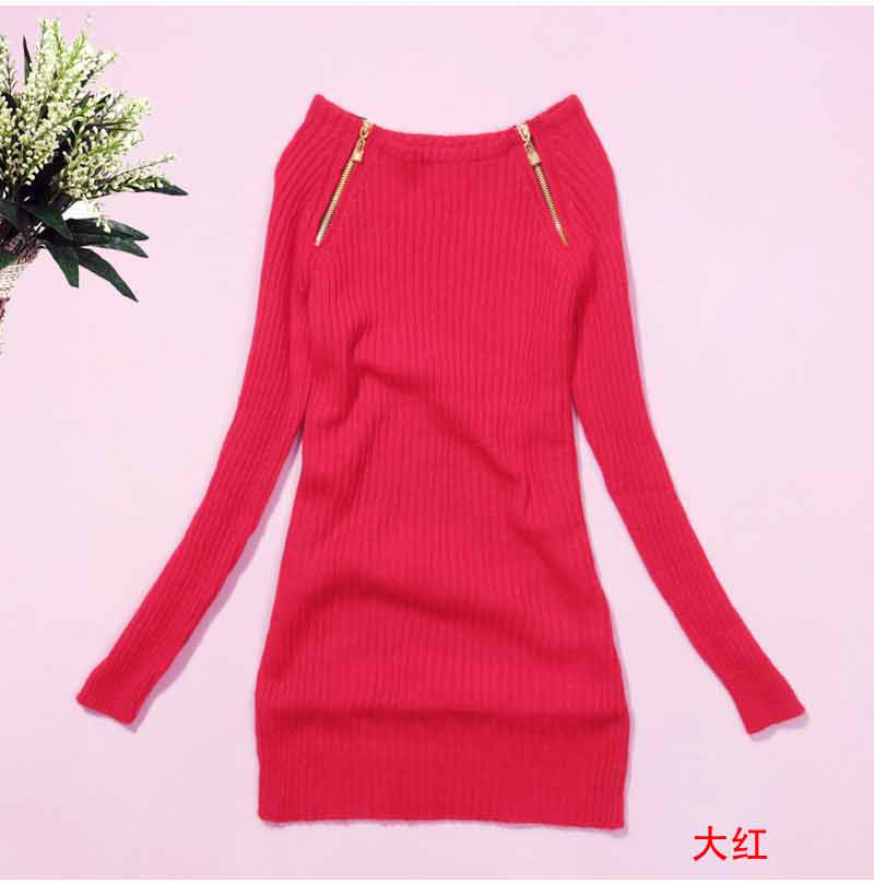 Zipper medium-long sweater f512a