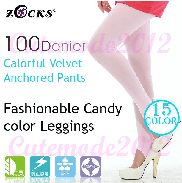 Zocks Womens 100D Candy Color Velvet Anchored Pants Legging Foot Tights Pantyhose Stockings Autumn Thicken Socks ZK0091