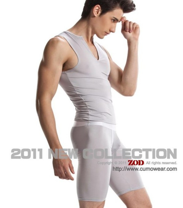 Zod male tight sexy silky V-neck sleeveless T-shirt lounge