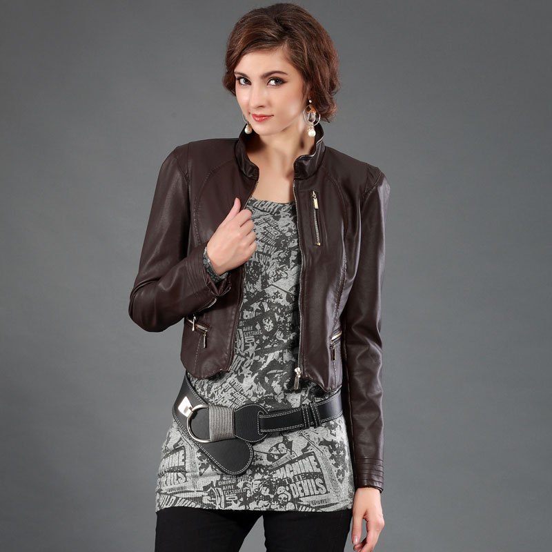 Zoebol slim stand collar zipper women's handsome leather clothing motorcycle jacket outerwear