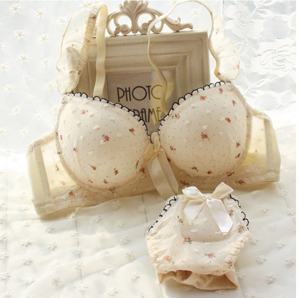 Zy 2013 female small fresh 100% cotton lace chiffon small push up underwear bra set